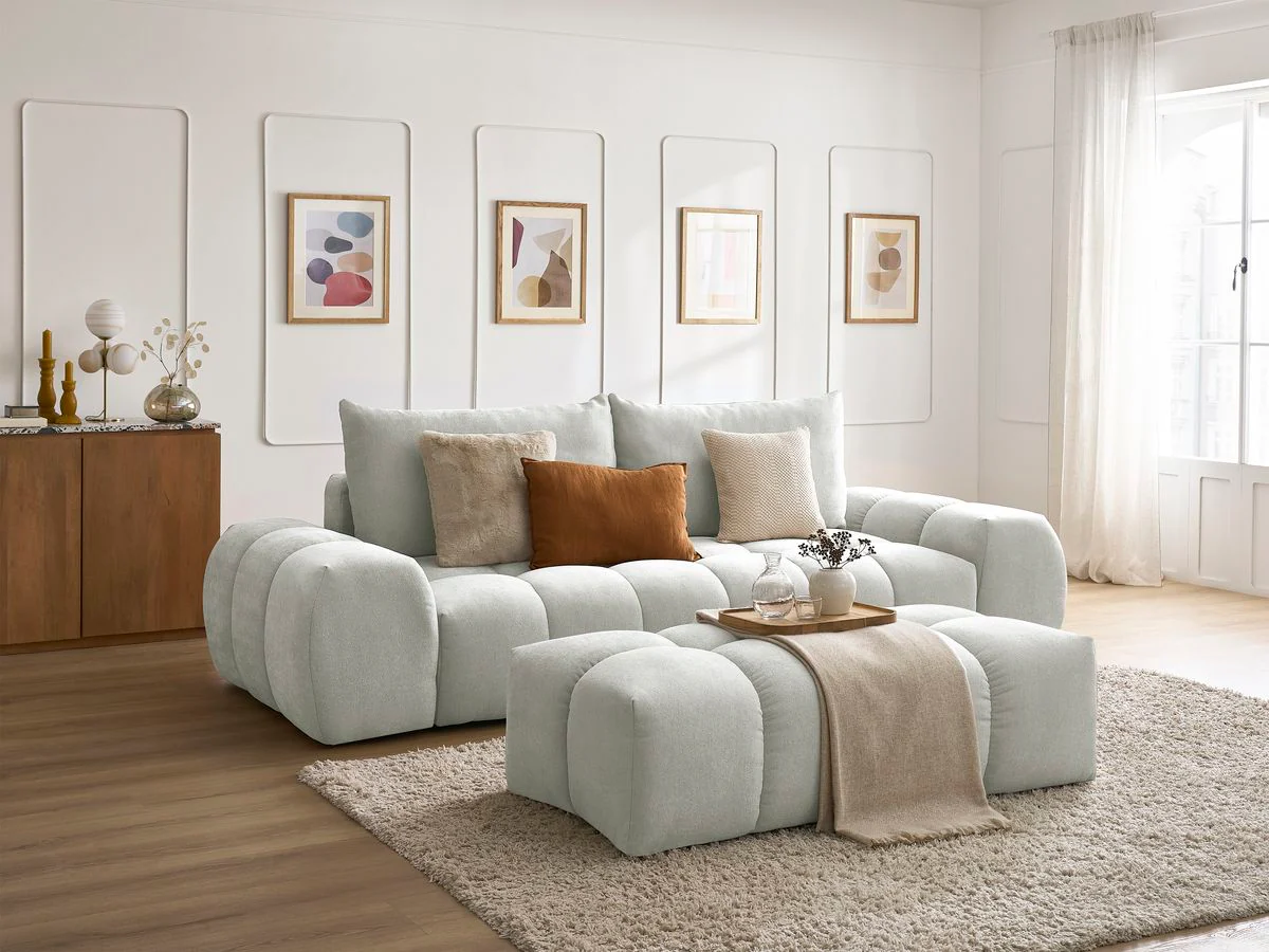 Canapé droit fixe 3 places EVEREST tissu texturé avec pouf - Image 23