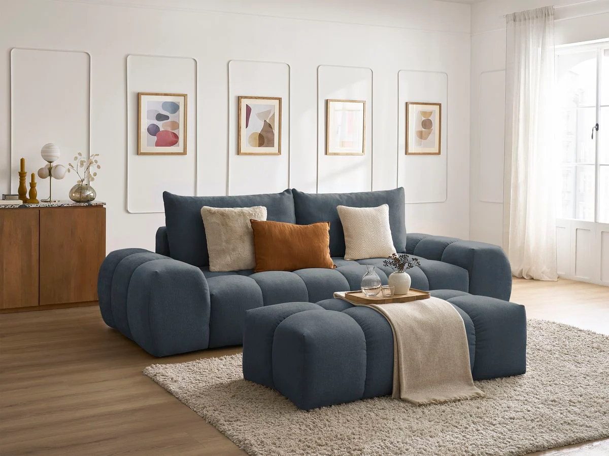 Canapé droit fixe 3 places EVEREST tissu texturé avec pouf - Image 25