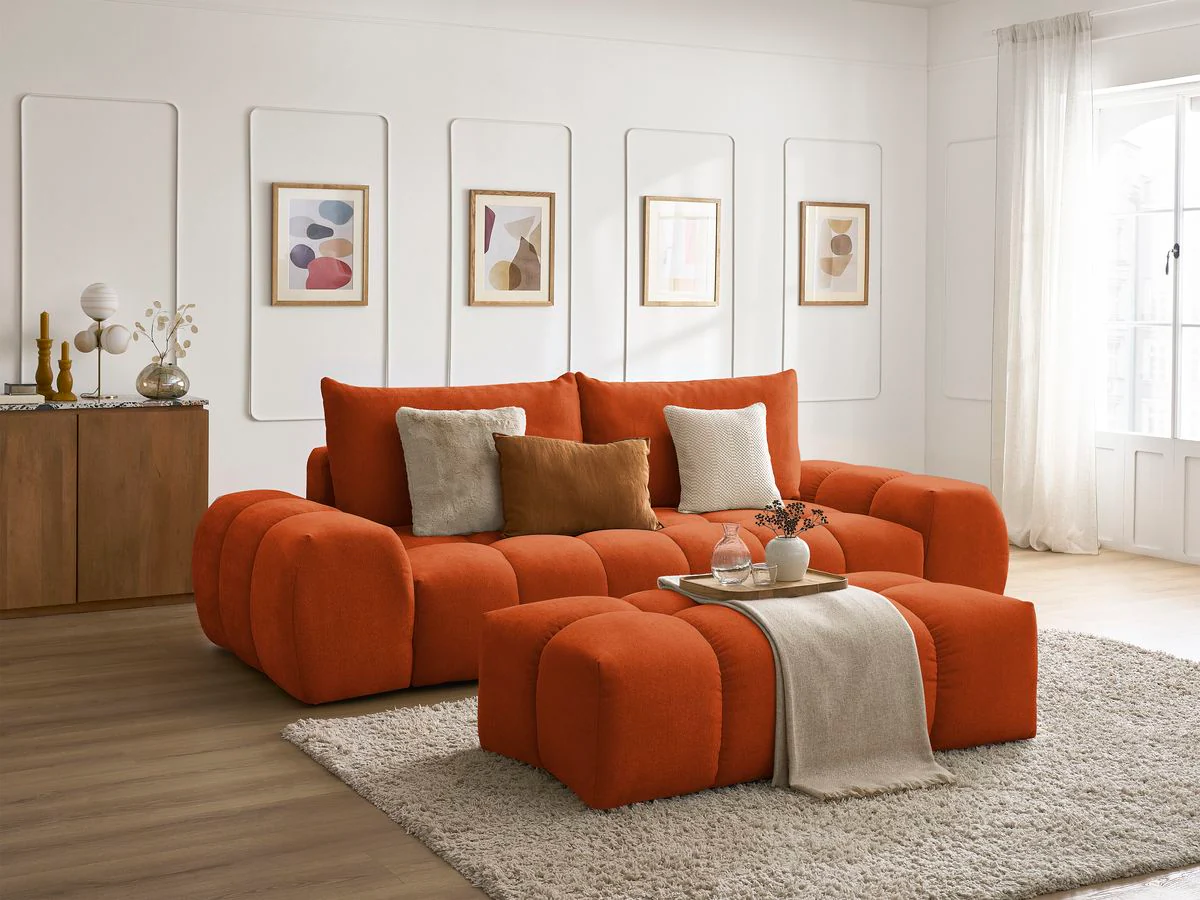 Canapé droit fixe 3 places EVEREST tissu texturé avec pouf - Image 28