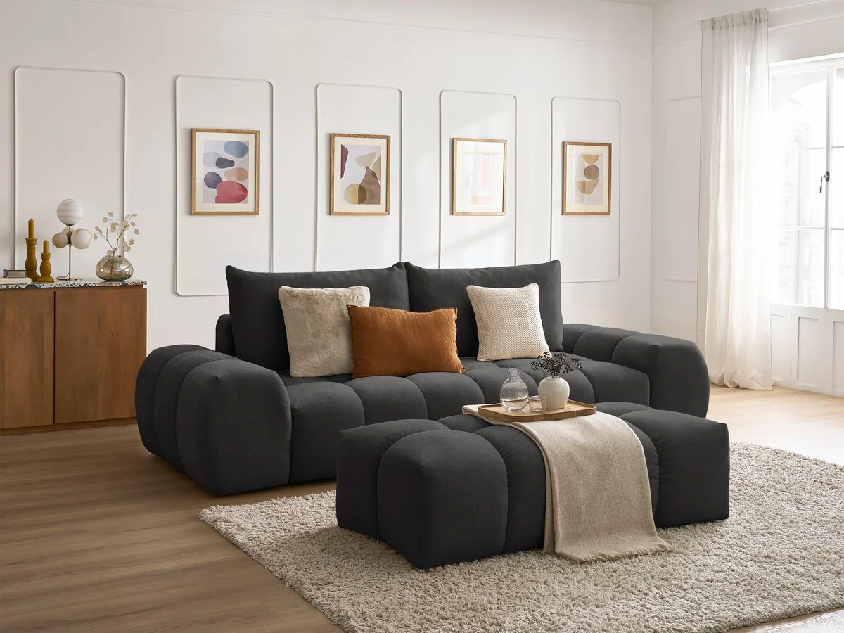 Canapé droit fixe 3 places EVEREST tissu texturé avec pouf - Image 31