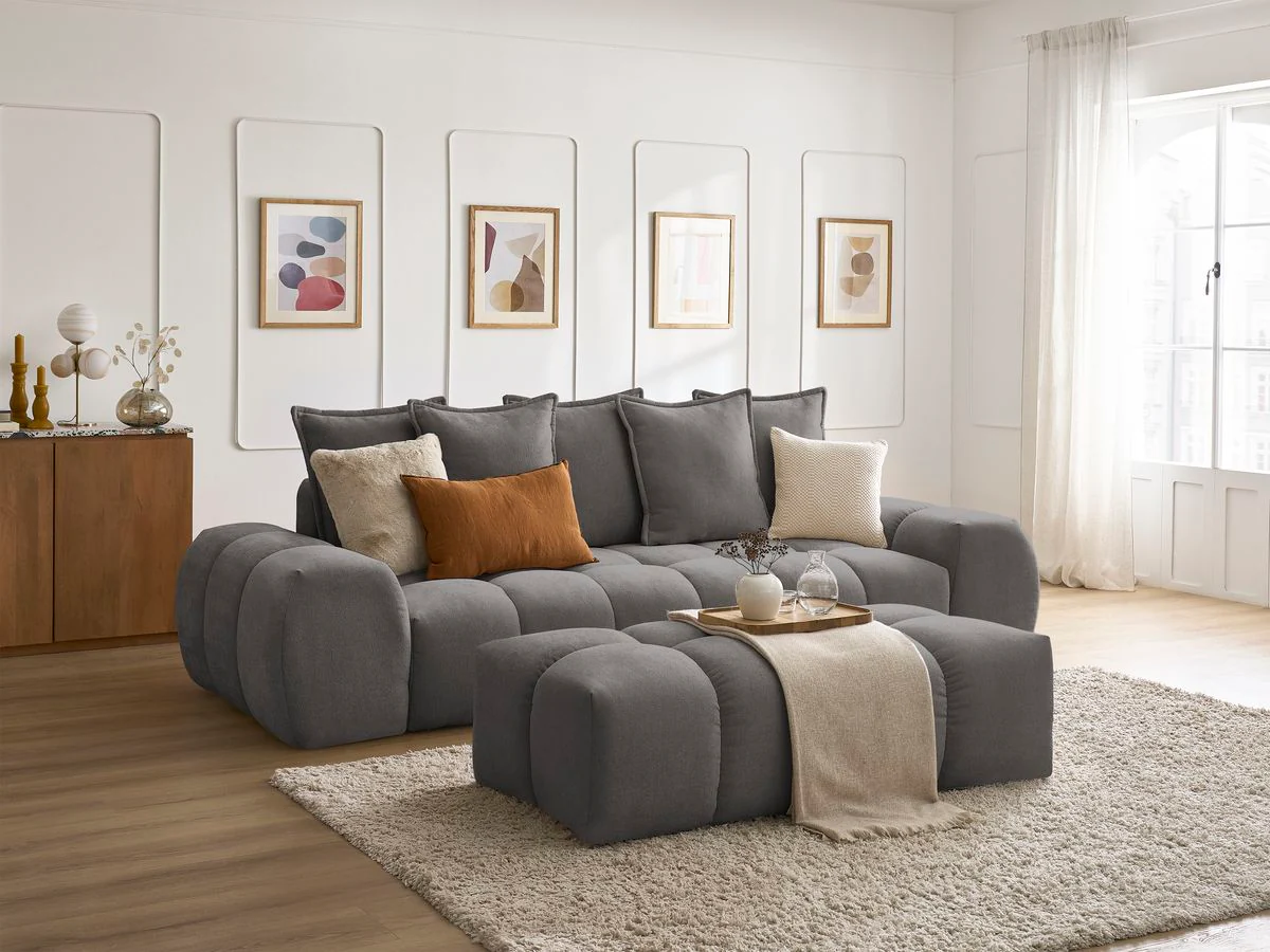 Canapé droit fixe 3 places EVEREST tissu texturé avec pouf - Image 34