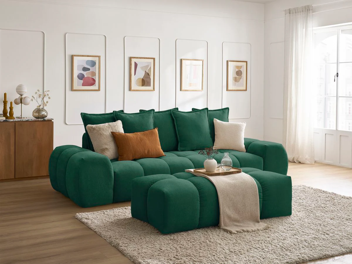 Canapé droit fixe 3 places EVEREST tissu texturé avec pouf - Image 36