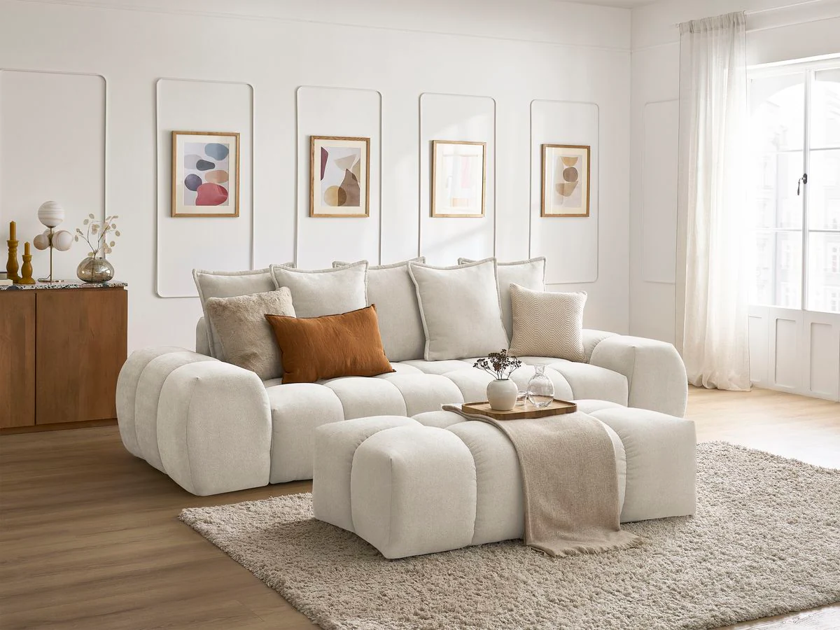 Canapé droit fixe 3 places EVEREST tissu texturé avec pouf - Image 40