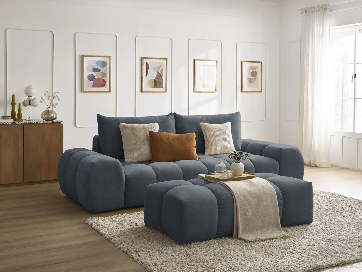 Canapé droit fixe 3 places EVEREST tissu texturé avec pouf - Image 5