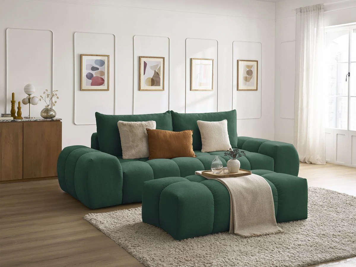 Canapé droit fixe 3 places EVEREST tissu texturé avec pouf - Image 6