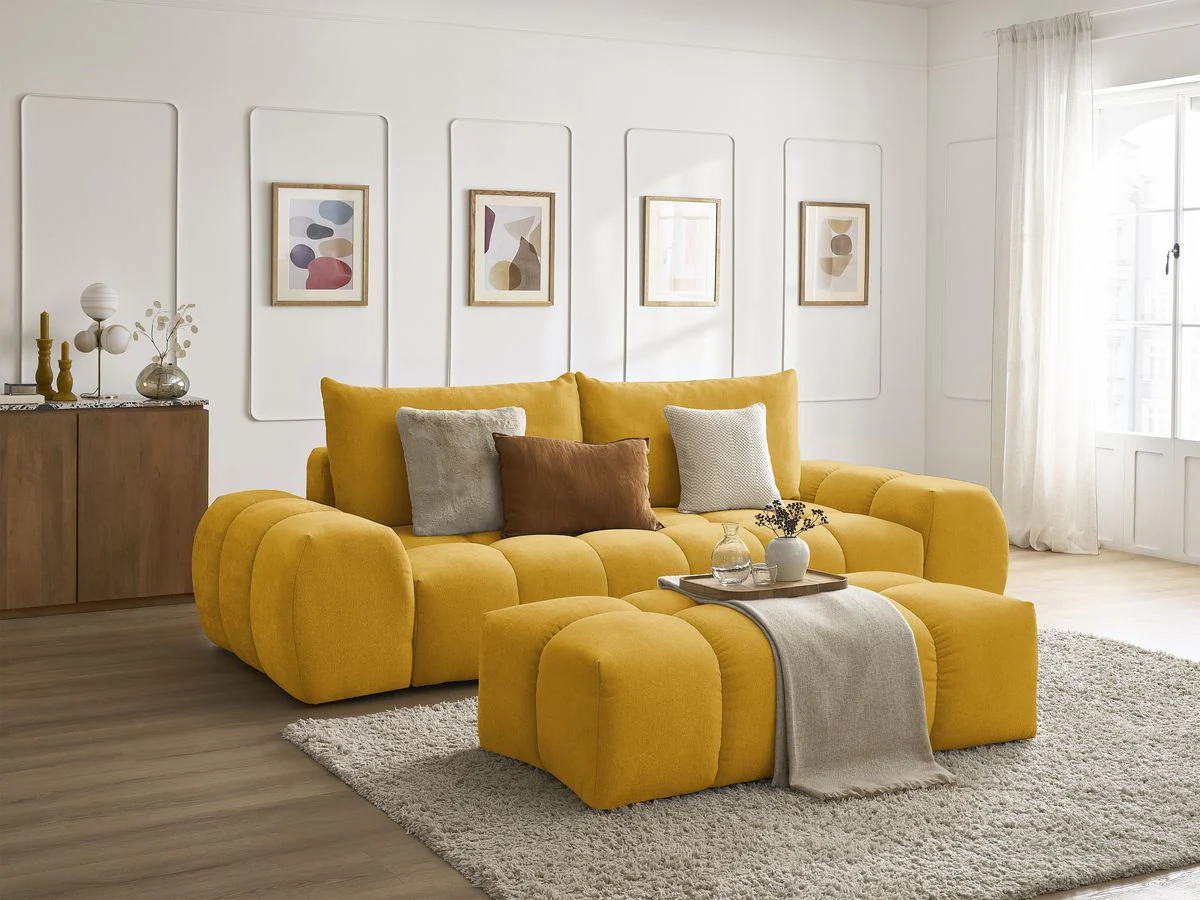 Canapé droit fixe 3 places EVEREST tissu texturé avec pouf - Image 7