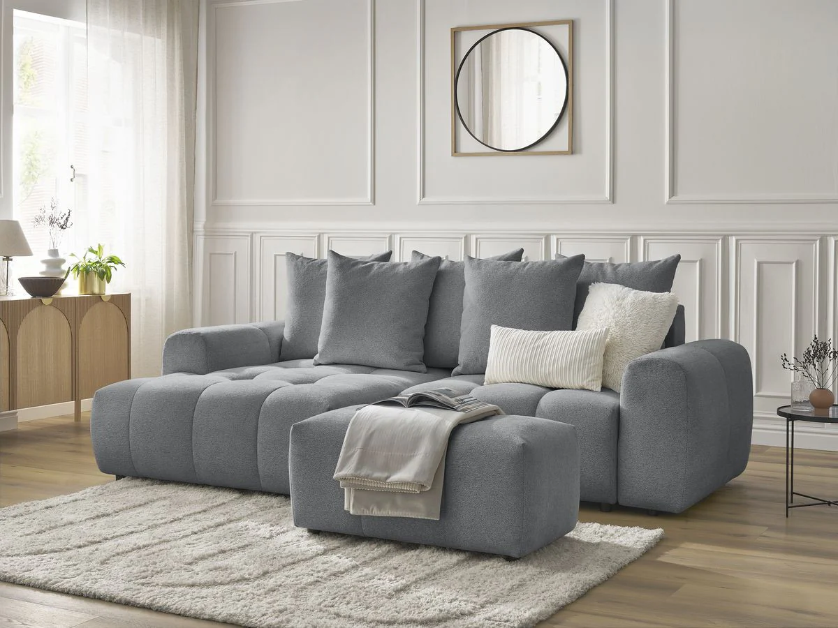 Canapé d'angle convertible coffre ROXELANE tissu chiné avec pouf - Image 15