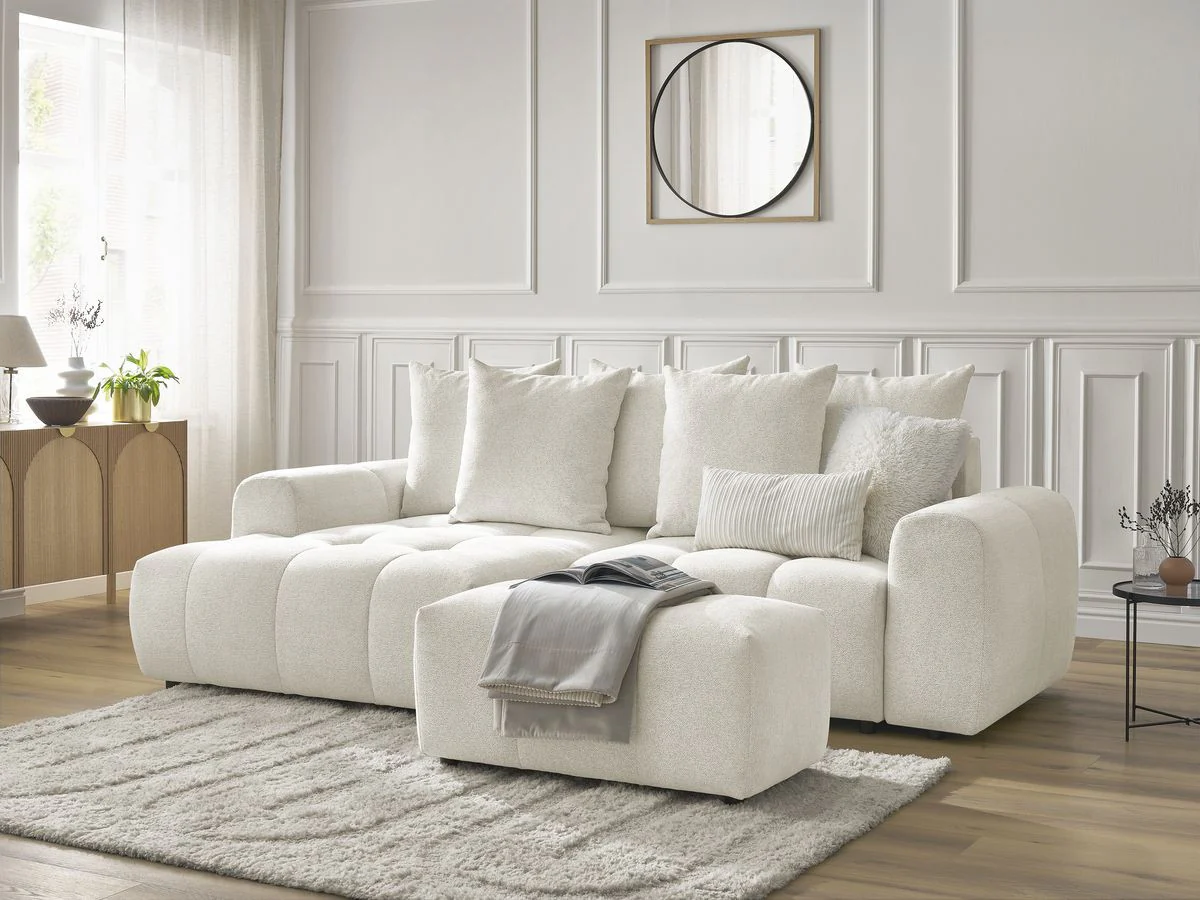 Canapé d'angle convertible coffre ROXELANE tissu chiné avec pouf - Image 20