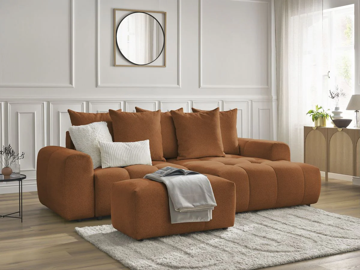 Canapé d'angle convertible coffre ROXELANE tissu chiné avec pouf - Image 24