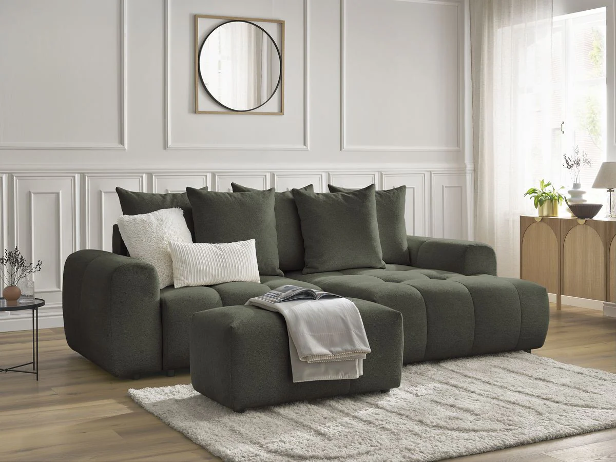 Canapé d'angle convertible coffre ROXELANE tissu chiné avec pouf - Image 28