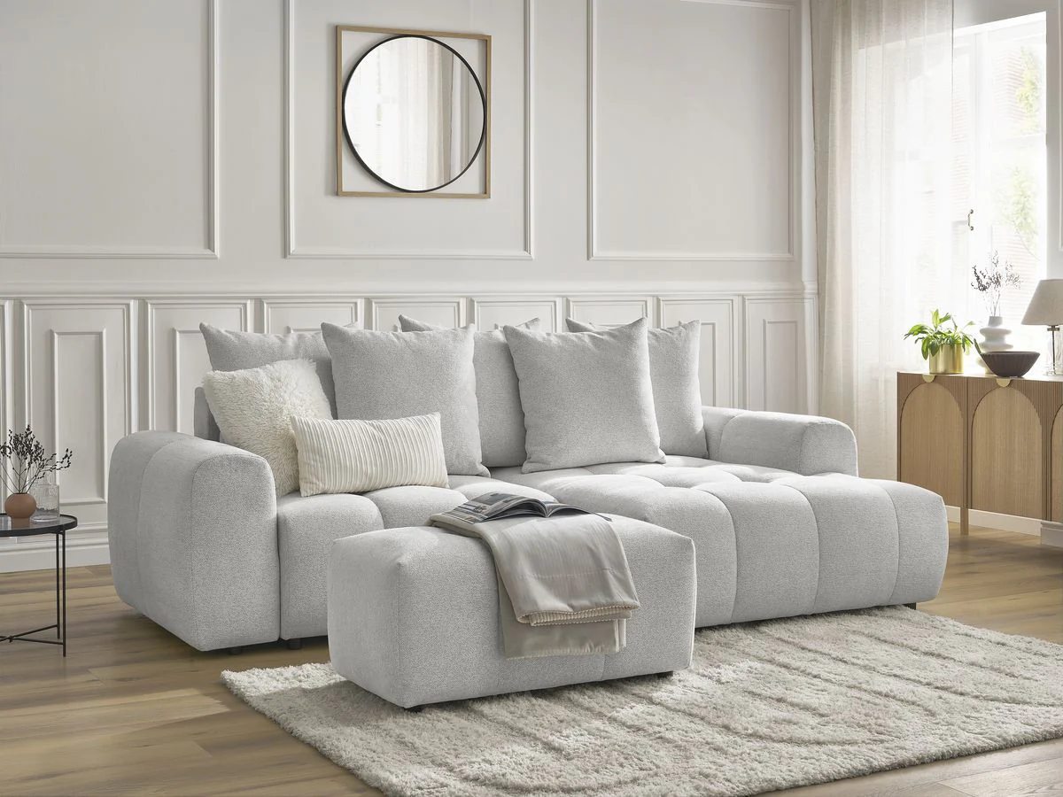 Canapé d'angle convertible coffre ROXELANE tissu chiné avec pouf - Image 30