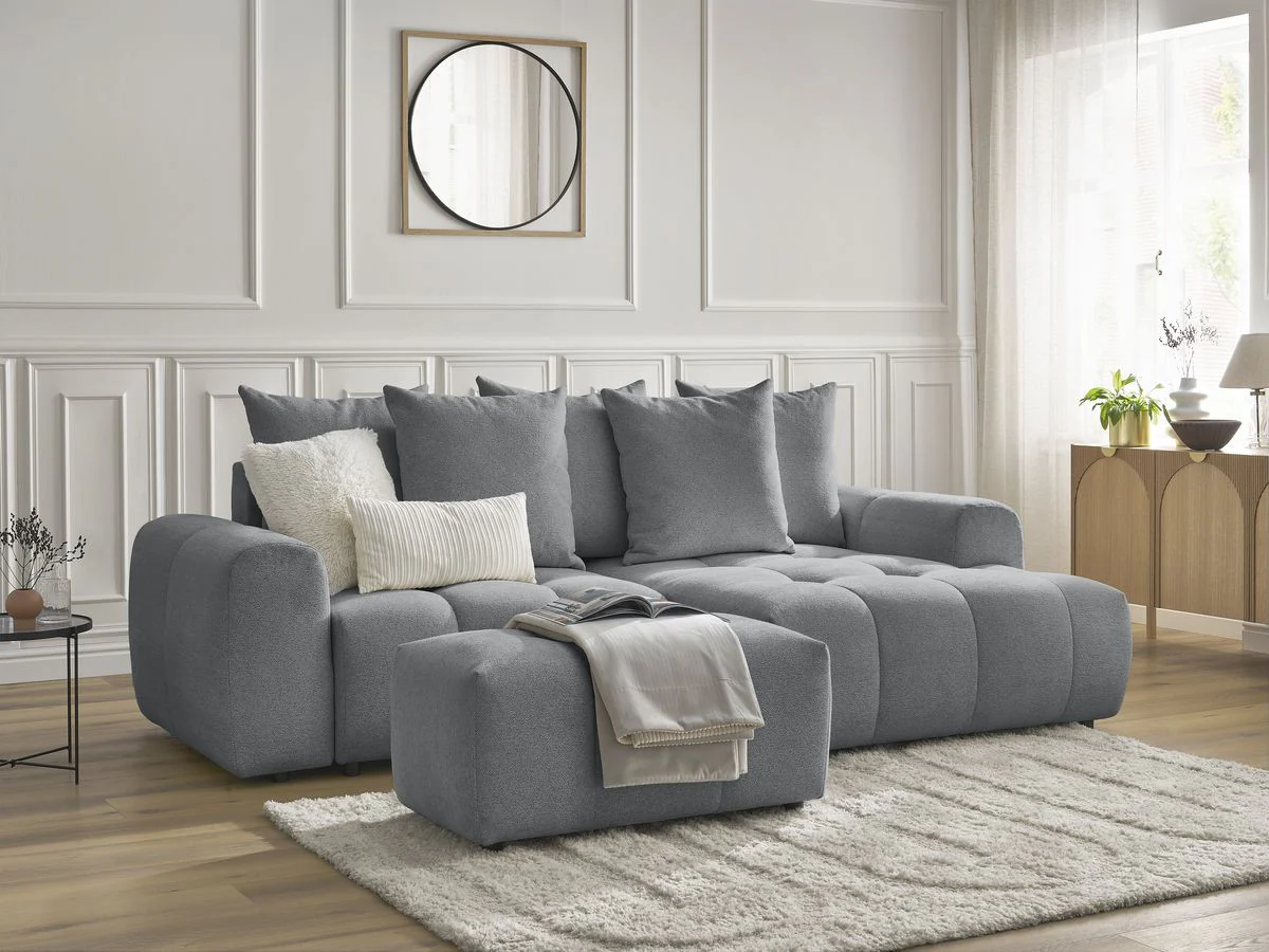Canapé d'angle convertible coffre ROXELANE tissu chiné avec pouf - Image 32