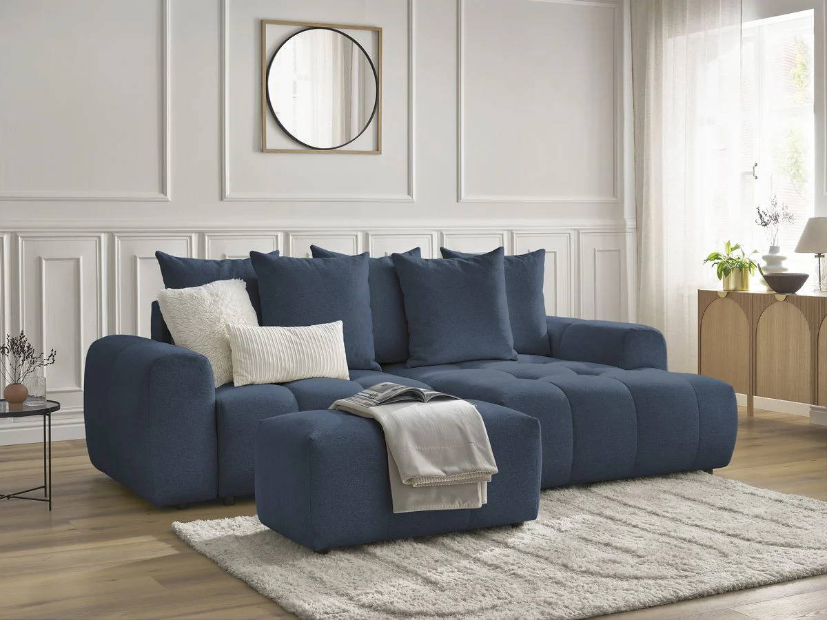 Canapé d'angle convertible coffre ROXELANE tissu chiné avec pouf - Image 34