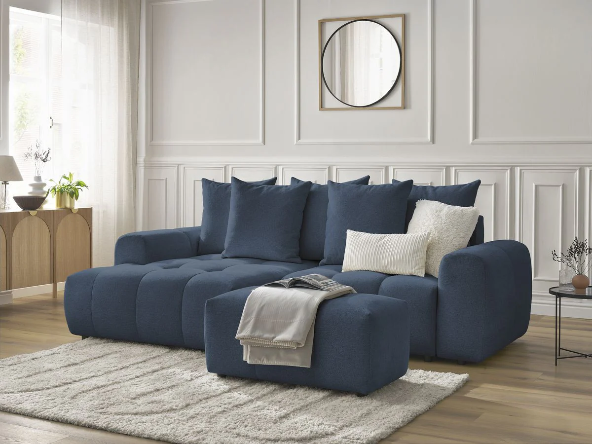 Canapé d'angle convertible coffre ROXELANE tissu chiné avec pouf - Image 35