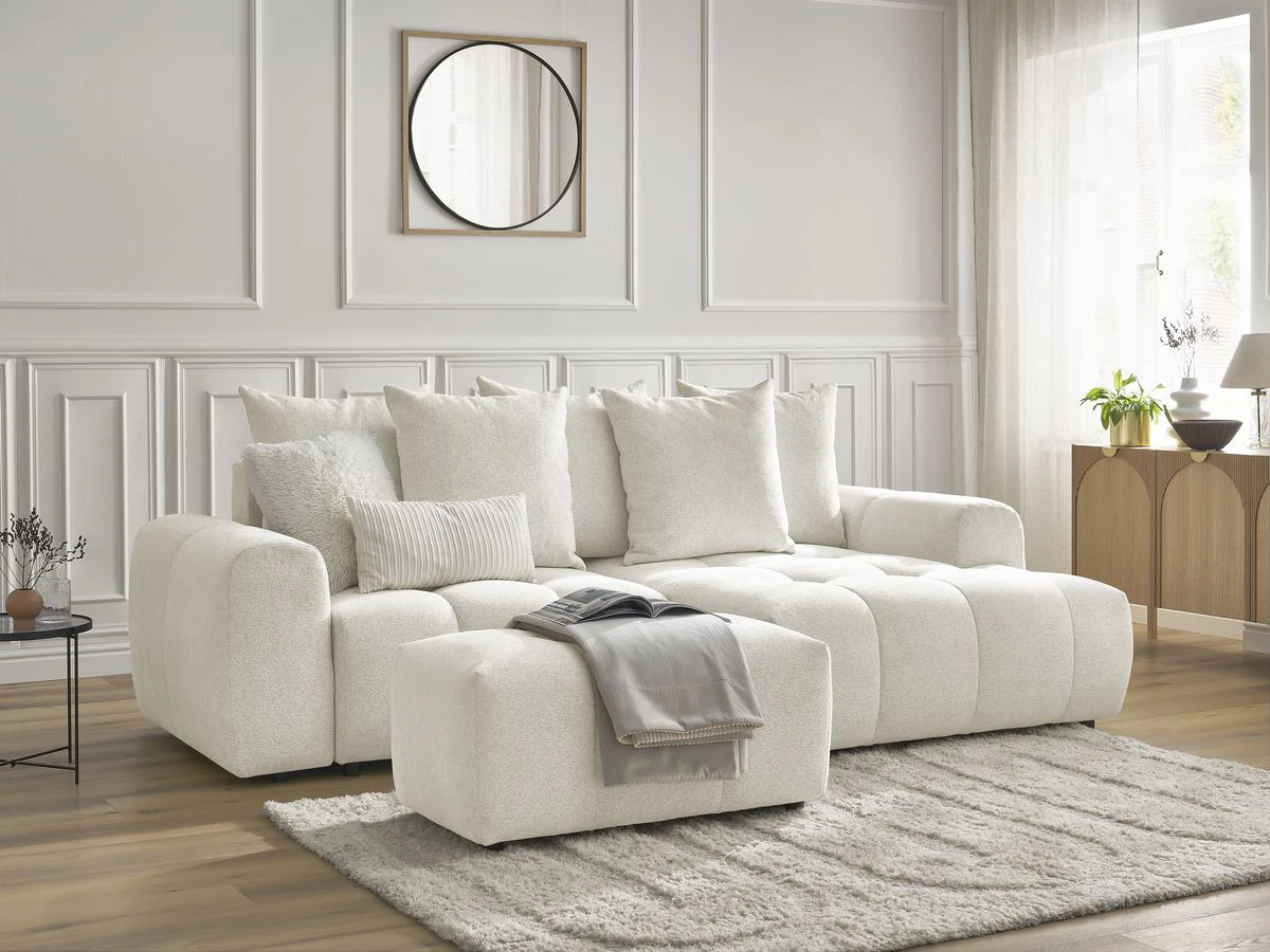 Canapé d'angle convertible coffre ROXELANE tissu chiné avec pouf - Image 36