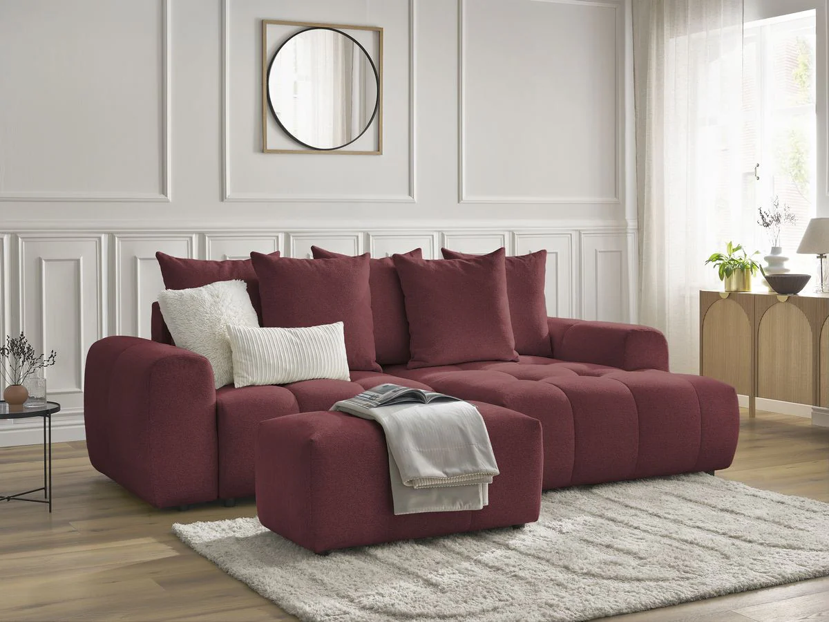 Canapé d'angle convertible coffre ROXELANE tissu chiné avec pouf - Image 4