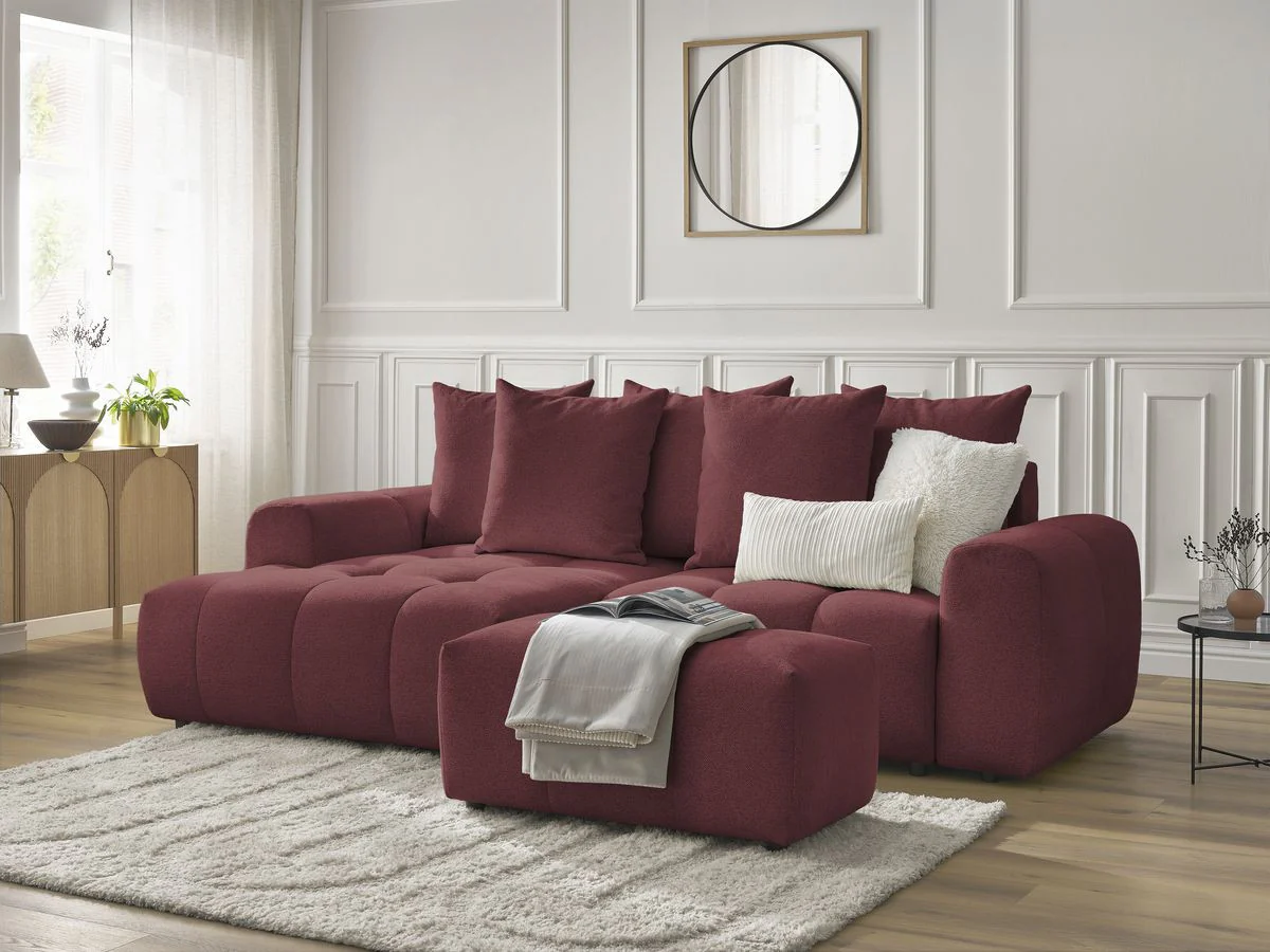 Canapé d'angle convertible coffre ROXELANE tissu chiné avec pouf - Image 5