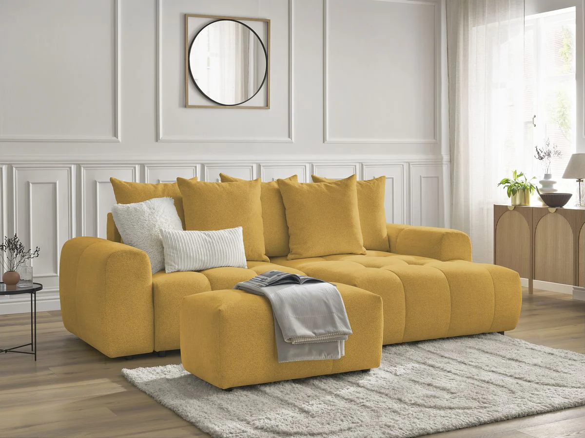 Canapé d'angle convertible coffre ROXELANE tissu chiné avec pouf - Image 8