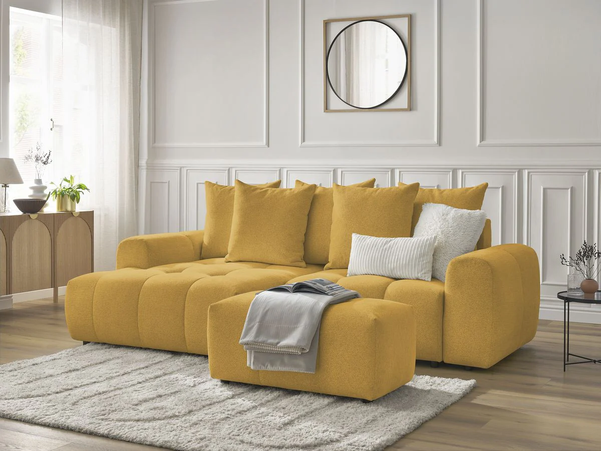 Canapé d'angle convertible coffre ROXELANE tissu chiné avec pouf - Image 9