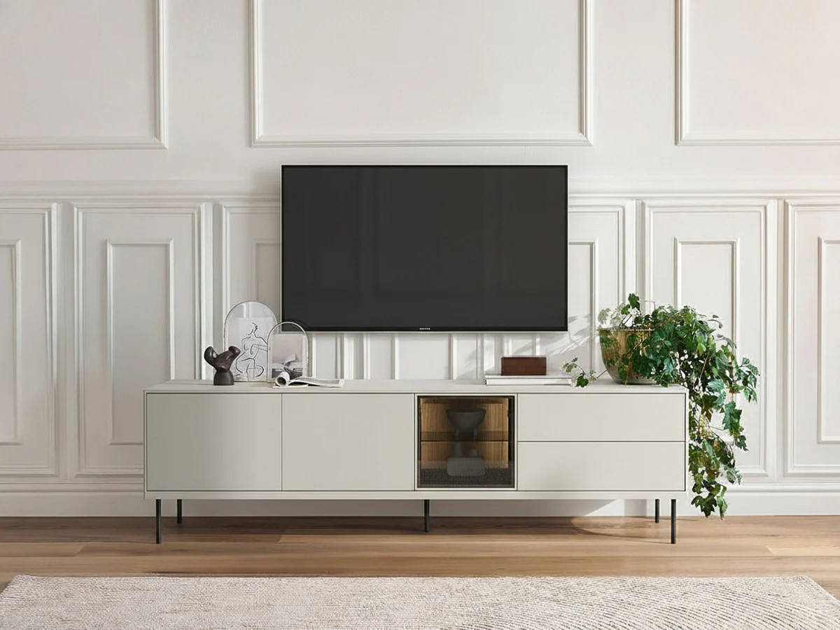 Meuble TV 3 portes 2 tiroirs 194 cm ESPERA avec LEDS
