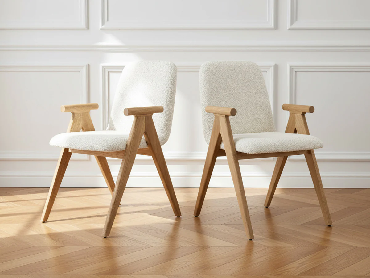 Lot de 2 chaises de table PAGNOL placage chêne massif et tissu bouclette - Image 3