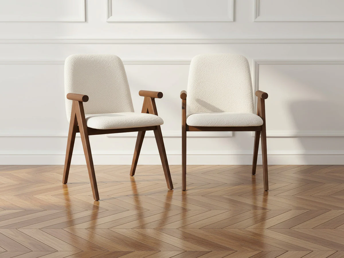 Lot de 2 chaises de table PAGNOL placage chêne massif et tissu bouclette - Image 4