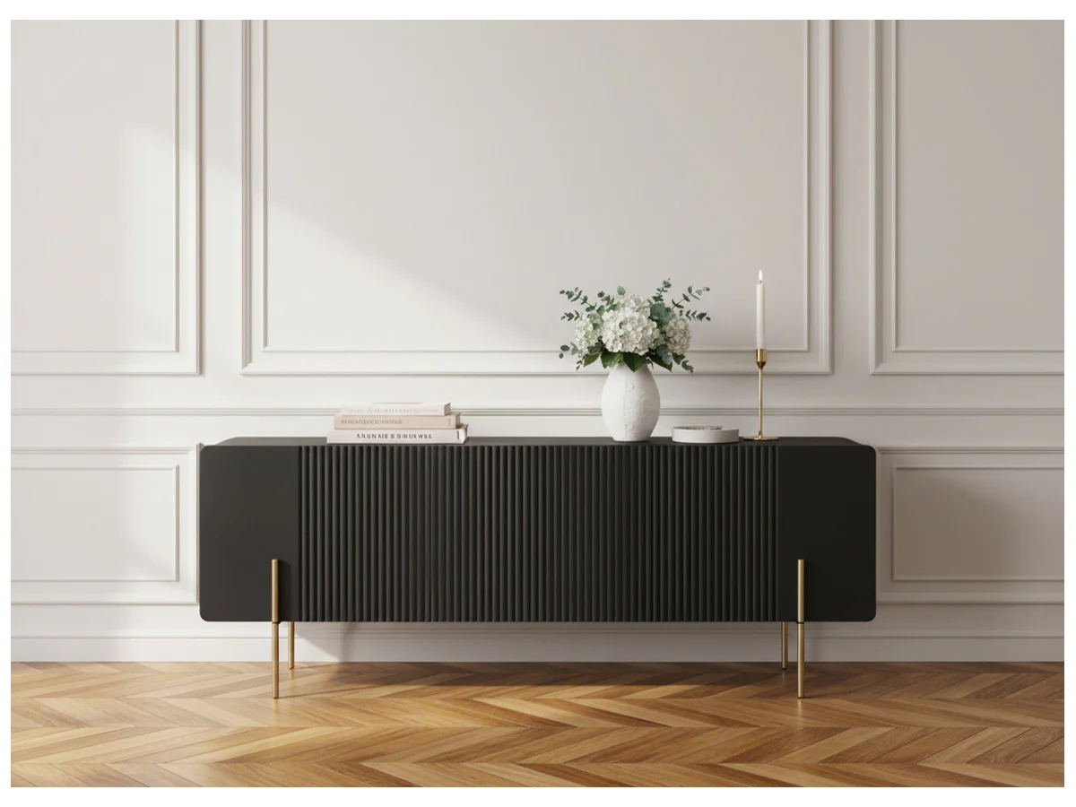 Meuble TV 2 portes 1 tiroir 150 cm MATHILDE pieds or