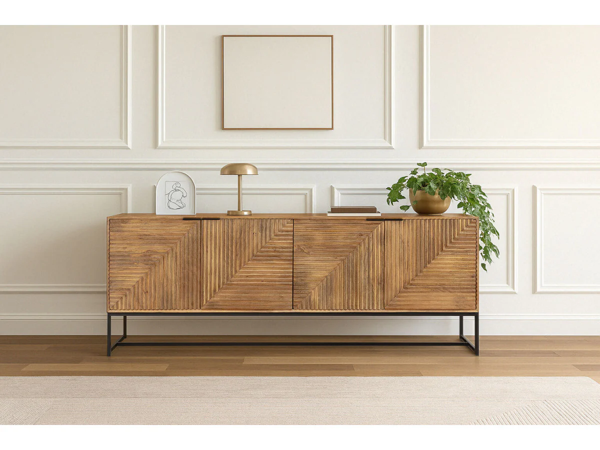 Buffet 4 portes 210 cm NAOMIE bois massif d'acacia