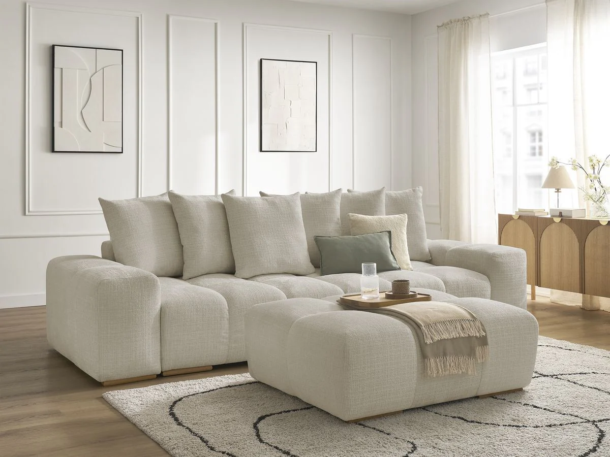 Canapé droit convertible coffre ANAKIN tissu texturé avec pouf - Image 11