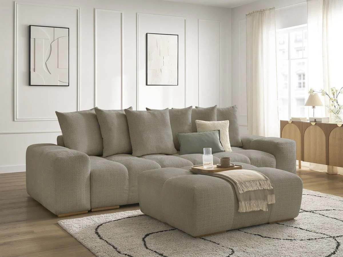 Canapé droit convertible coffre ANAKIN tissu texturé avec pouf - Image 12