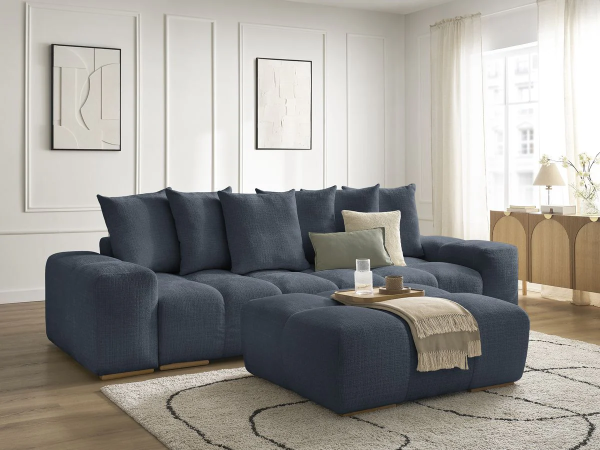 Canapé droit convertible coffre ANAKIN tissu texturé avec pouf - Image 15