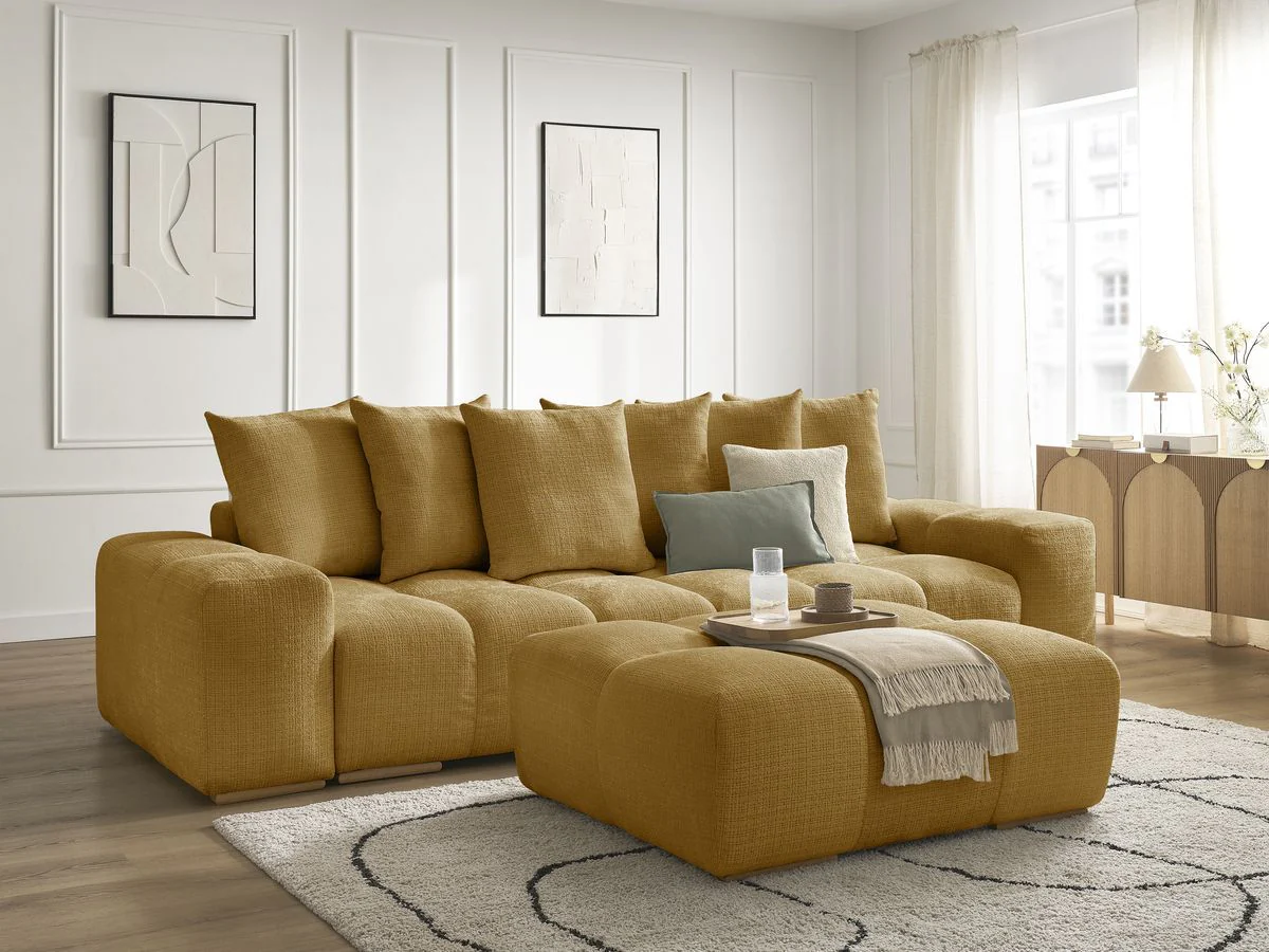 Canapé droit convertible coffre ANAKIN tissu texturé avec pouf - Image 17