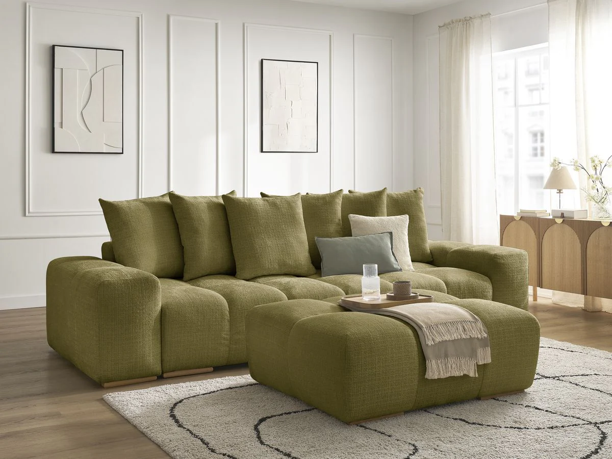 Canapé droit convertible coffre ANAKIN tissu texturé avec pouf - Image 18