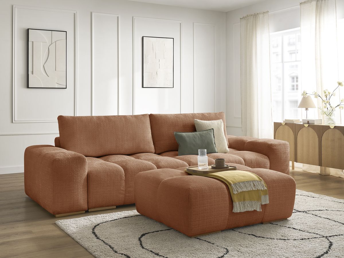 Canapé droit convertible coffre ANAKIN tissu texturé avec pouf - Image 25
