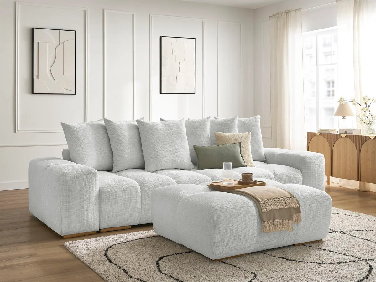 Canapé droit convertible coffre ANAKIN tissu texturé avec pouf - Image 32