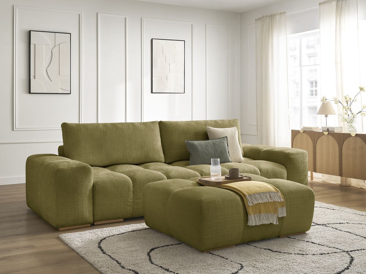 Canapé droit convertible coffre ANAKIN tissu texturé avec pouf - Image 9