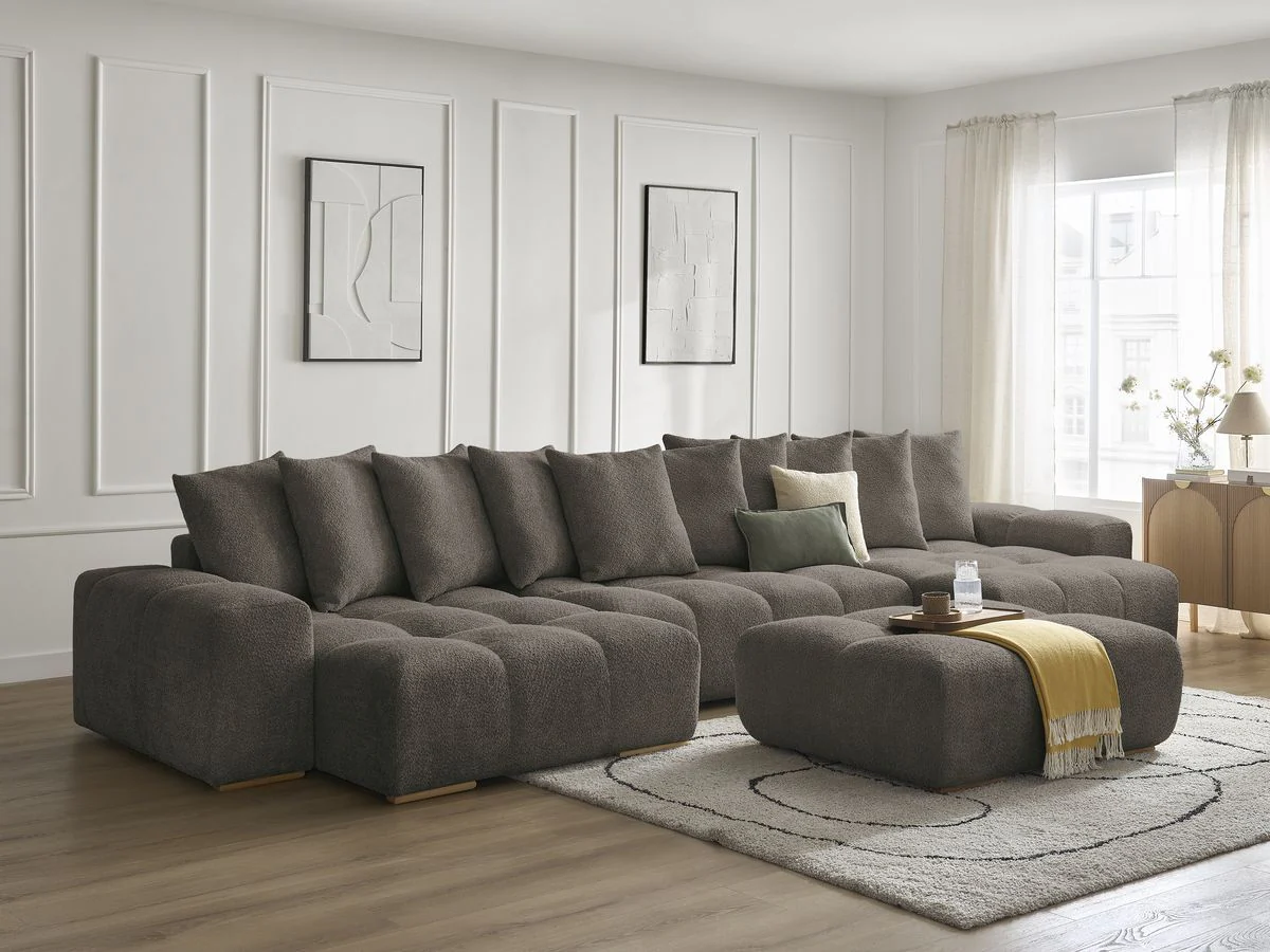 Canapé panoramique convertible coffre ANAKIN tissu bouclette avec pouf - Image 13