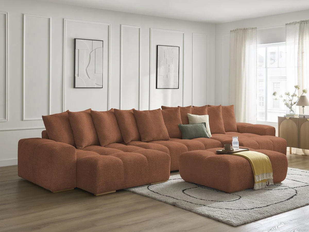 Canapé panoramique convertible coffre ANAKIN tissu bouclette avec pouf - Image 14