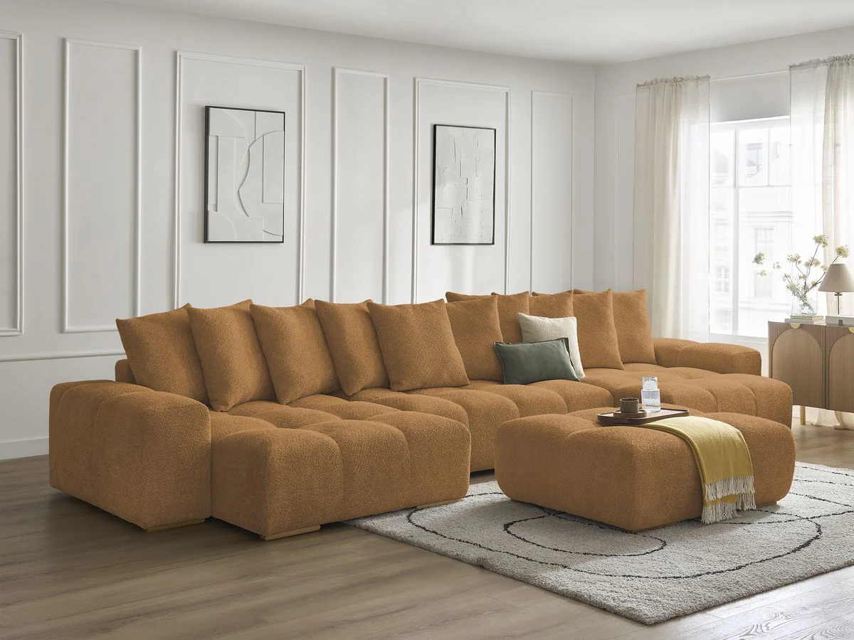 Canapé panoramique convertible coffre ANAKIN tissu bouclette avec pouf - Image 15