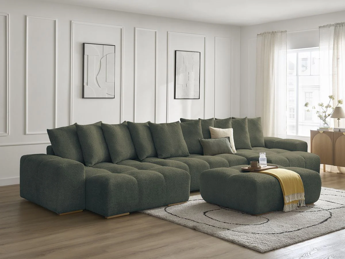 Canapé panoramique convertible coffre ANAKIN tissu bouclette avec pouf - Image 16