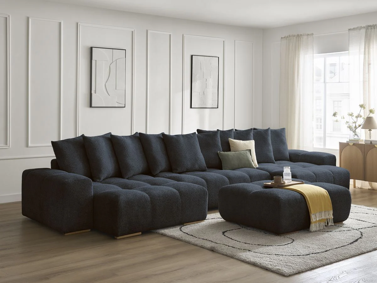 Canapé panoramique convertible coffre ANAKIN tissu bouclette avec pouf - Image 17