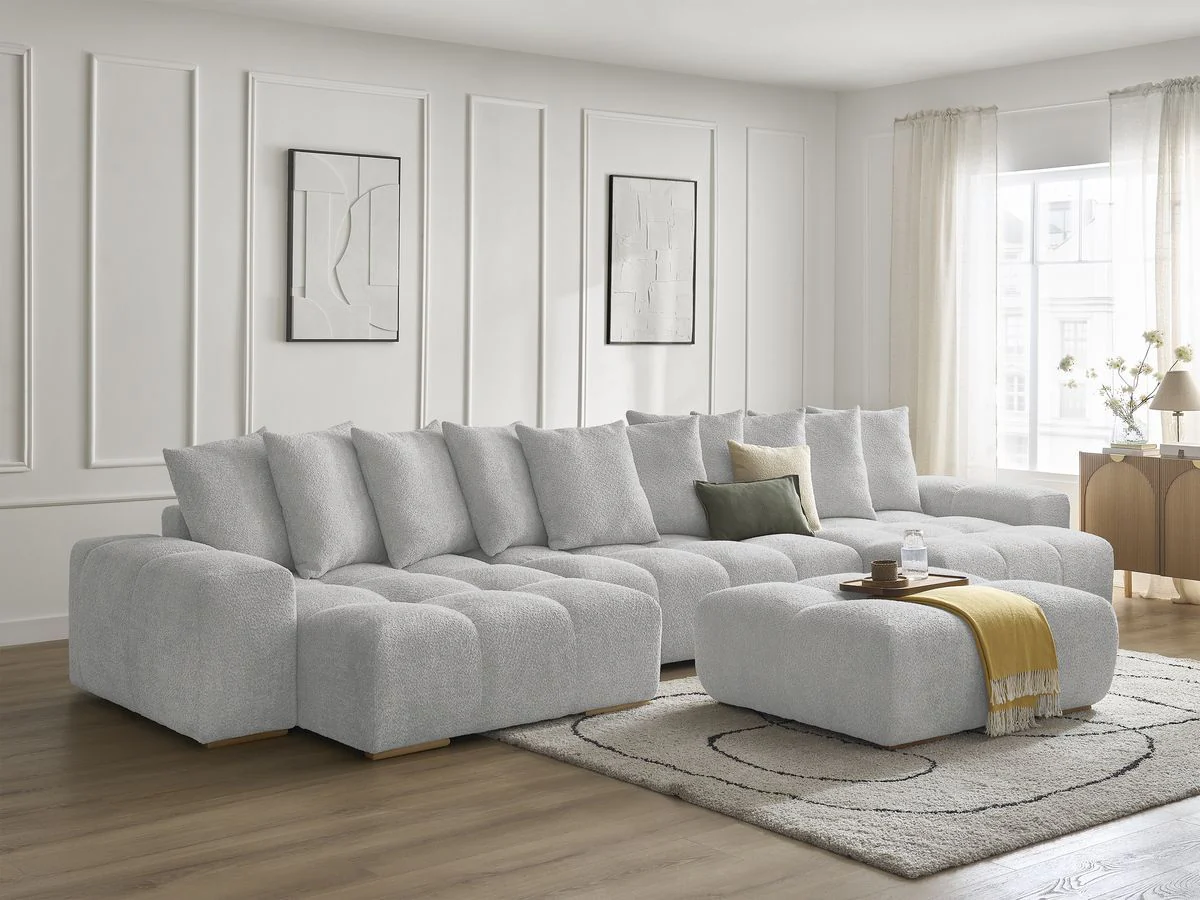 Canapé panoramique convertible coffre ANAKIN tissu bouclette avec pouf - Image 18
