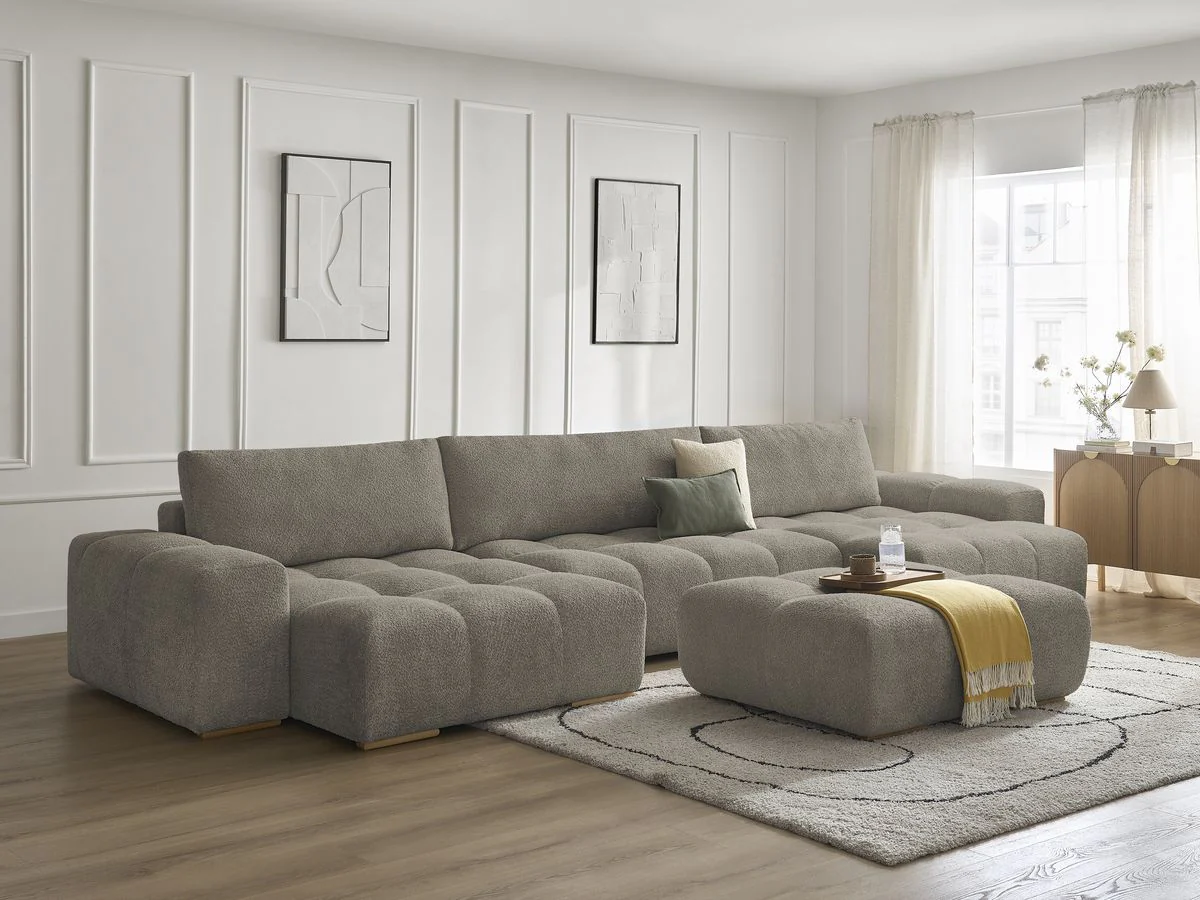 Canapé panoramique convertible coffre ANAKIN tissu bouclette avec pouf - Image 20