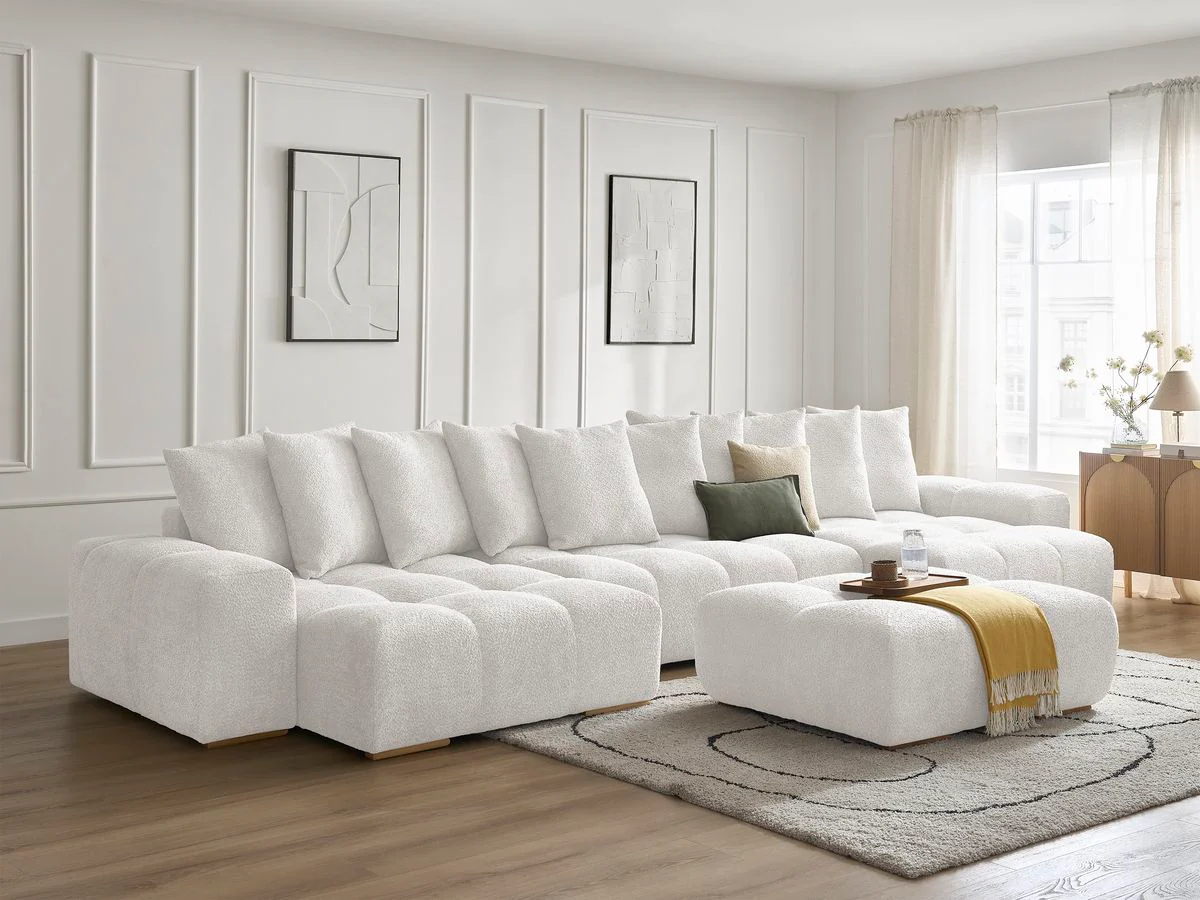 Canapé panoramique convertible coffre ANAKIN tissu bouclette avec pouf - Image 30