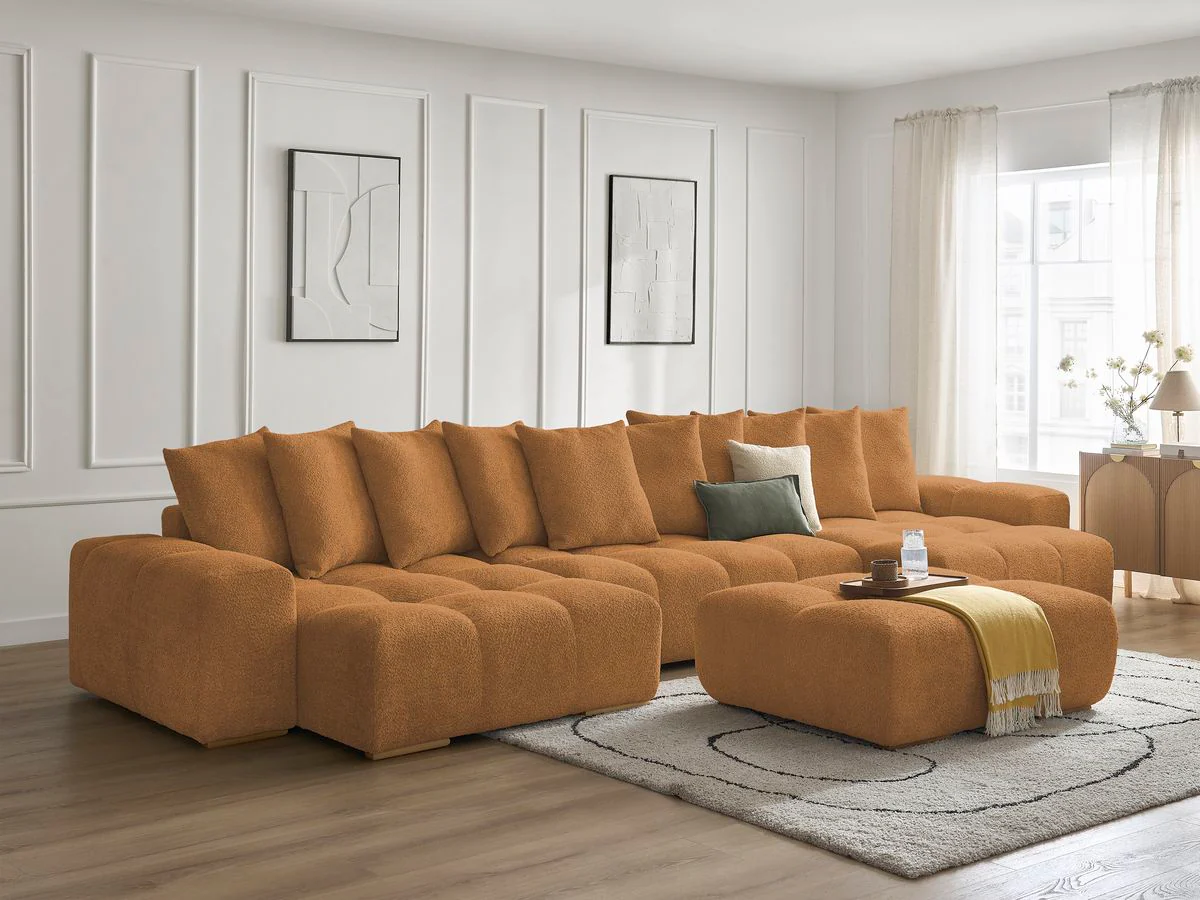 Canapé panoramique convertible coffre ANAKIN tissu bouclette avec pouf - Image 35
