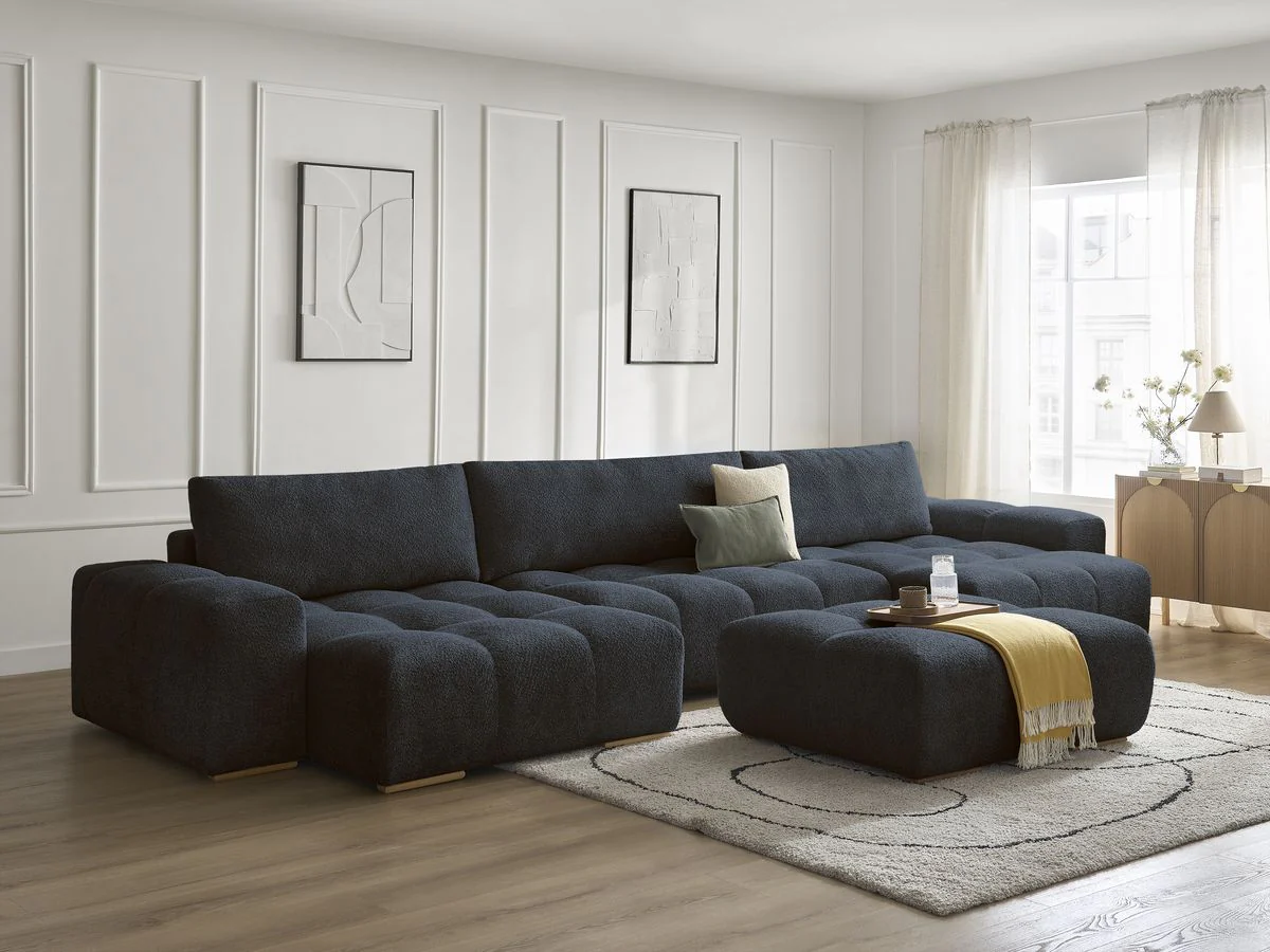 Canapé panoramique convertible coffre ANAKIN tissu bouclette avec pouf - Image 7