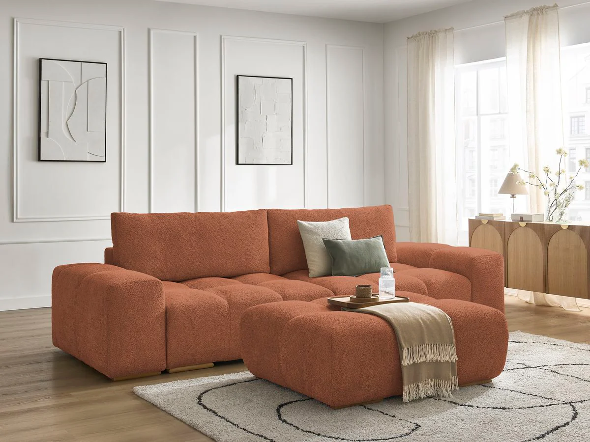 Canapé droit convertible coffre ANAKIN tissu bouclette avec pouf - Image 25