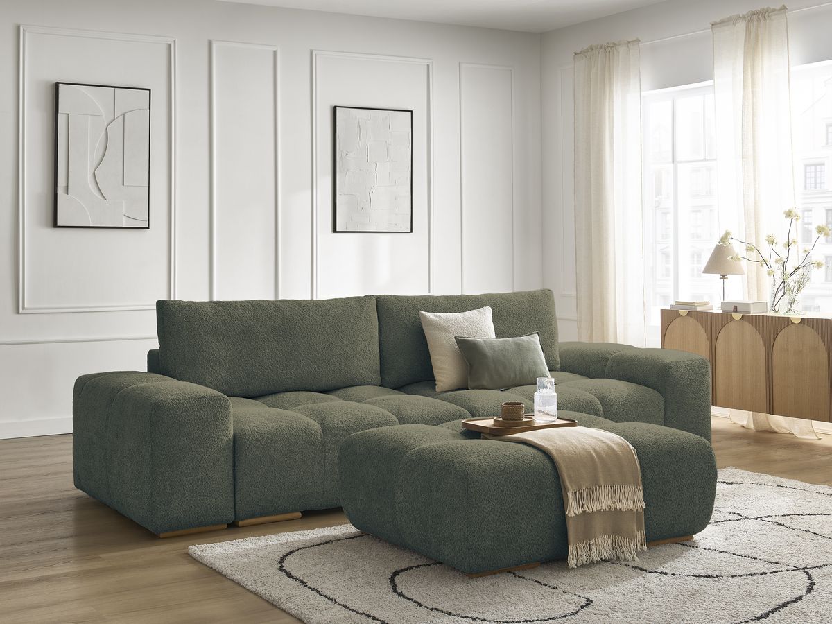 Canapé droit convertible coffre ANAKIN tissu bouclette avec pouf - Image 27