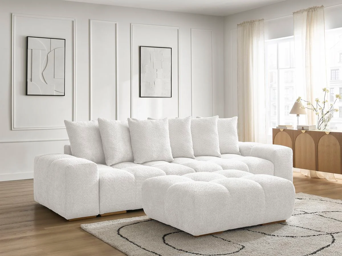 Canapé droit convertible coffre ANAKIN tissu bouclette avec pouf - Image 31