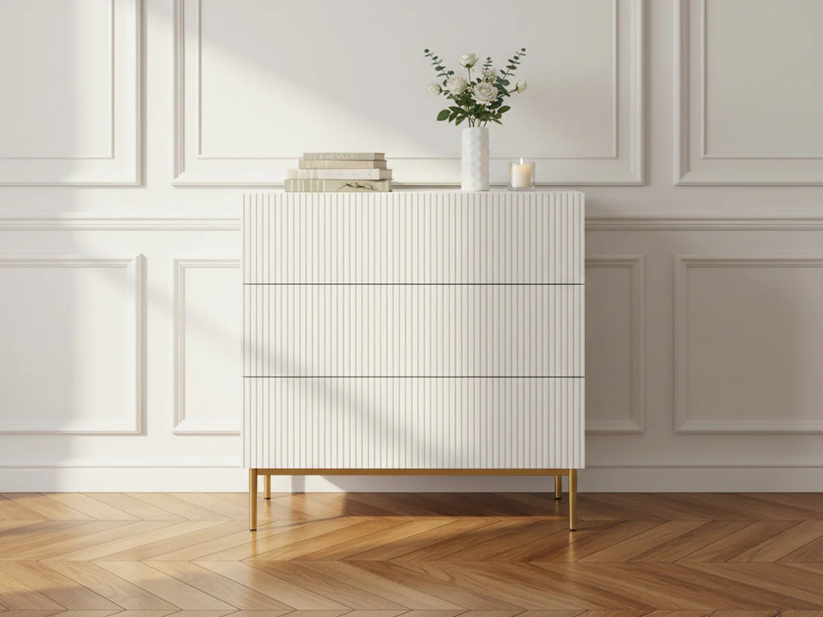 Commode KASHA 3 tiroirs pieds or